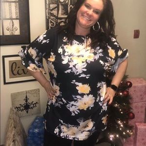 Navy Floral Top with Belle Sleeves